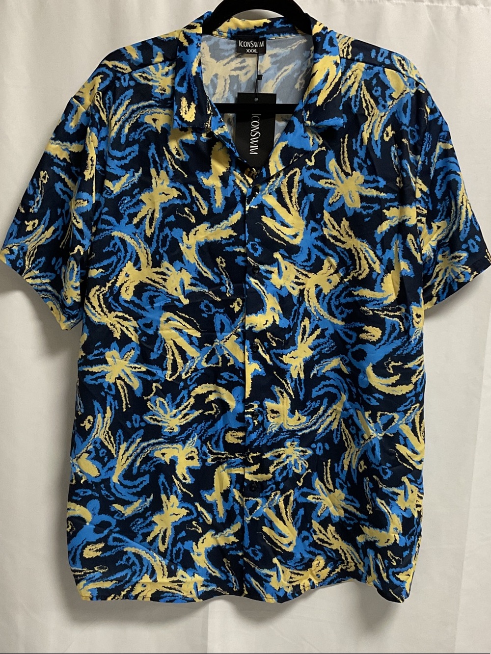 ICONSWIM Blue & Yellow Abstract Floral Short-Sleeve Button-Down Shirt